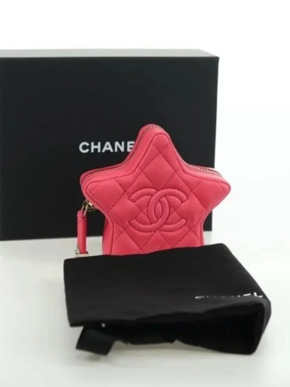 CHANEL Matelasse Star Bag Charm Lamb Skin Pink Gold CC Auth YKZ1175SAM